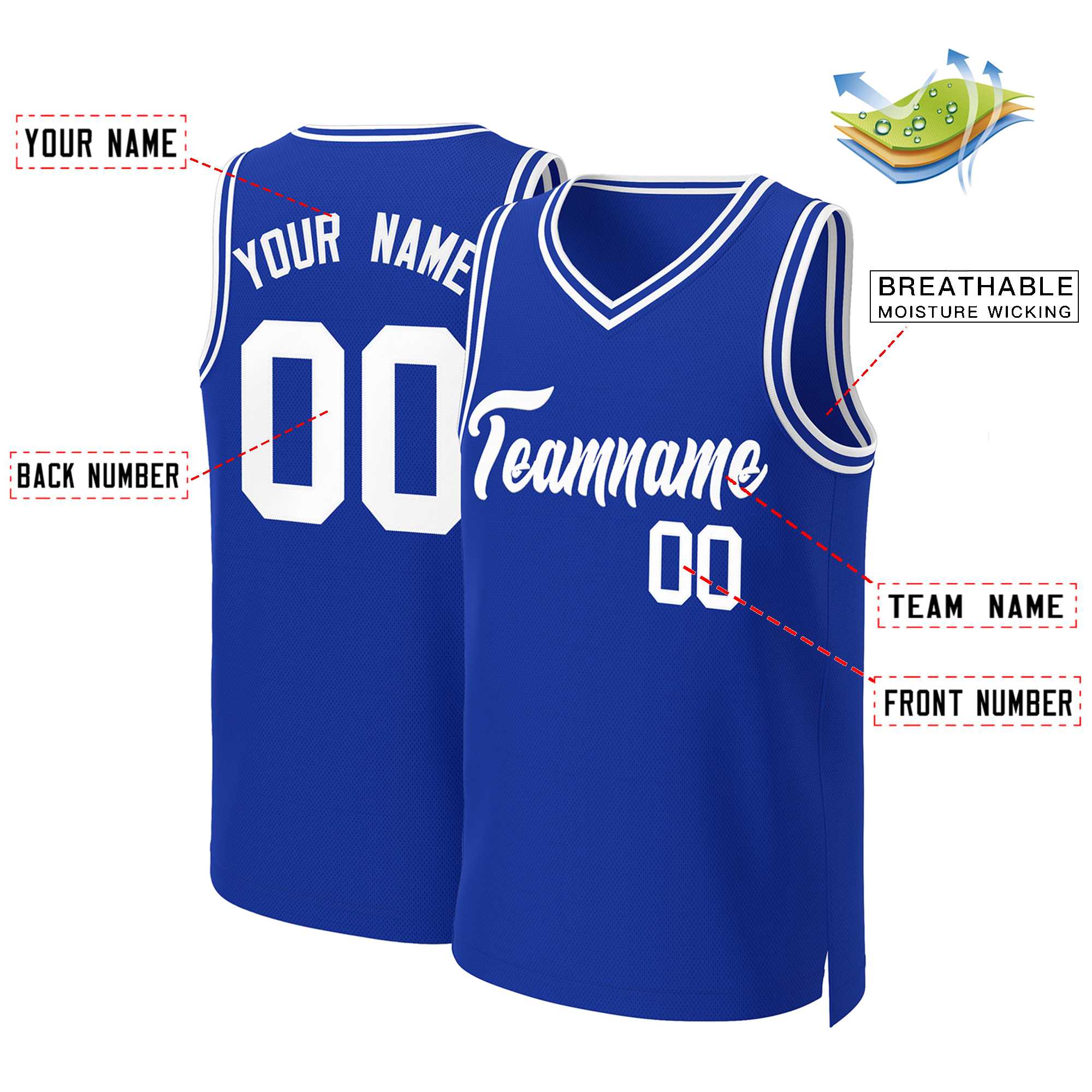 Custom Royal White Classic Tops Basketball Jersey