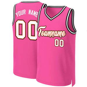 Custom Pink White-Orange Classic Tops Basketball Jersey