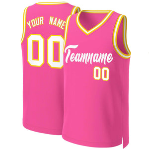 Maillot de basket-ball classique rose blanc personnalisé