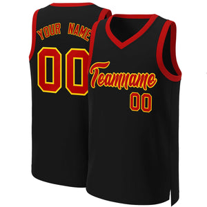 Maillot de basket-ball classique personnalisé noir rouge-jaune