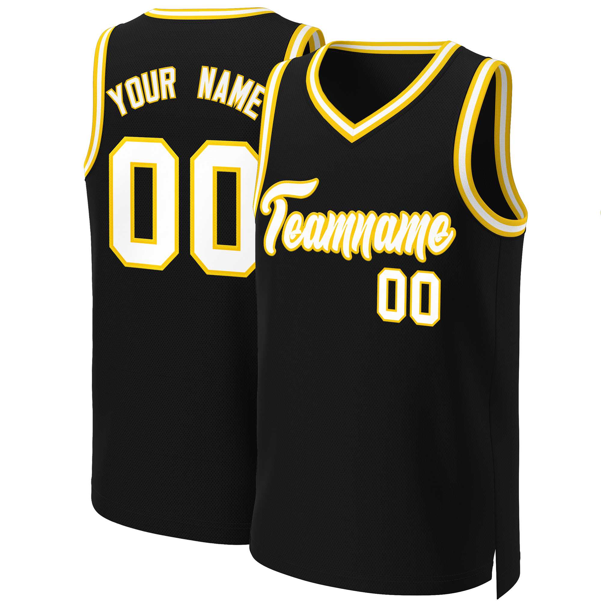 Maillot de basket-ball classique personnalisé noir blanc-jaune