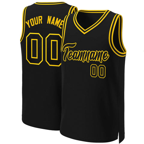 Custom Black Black-Yellow Classic Tops Basketball Jersey