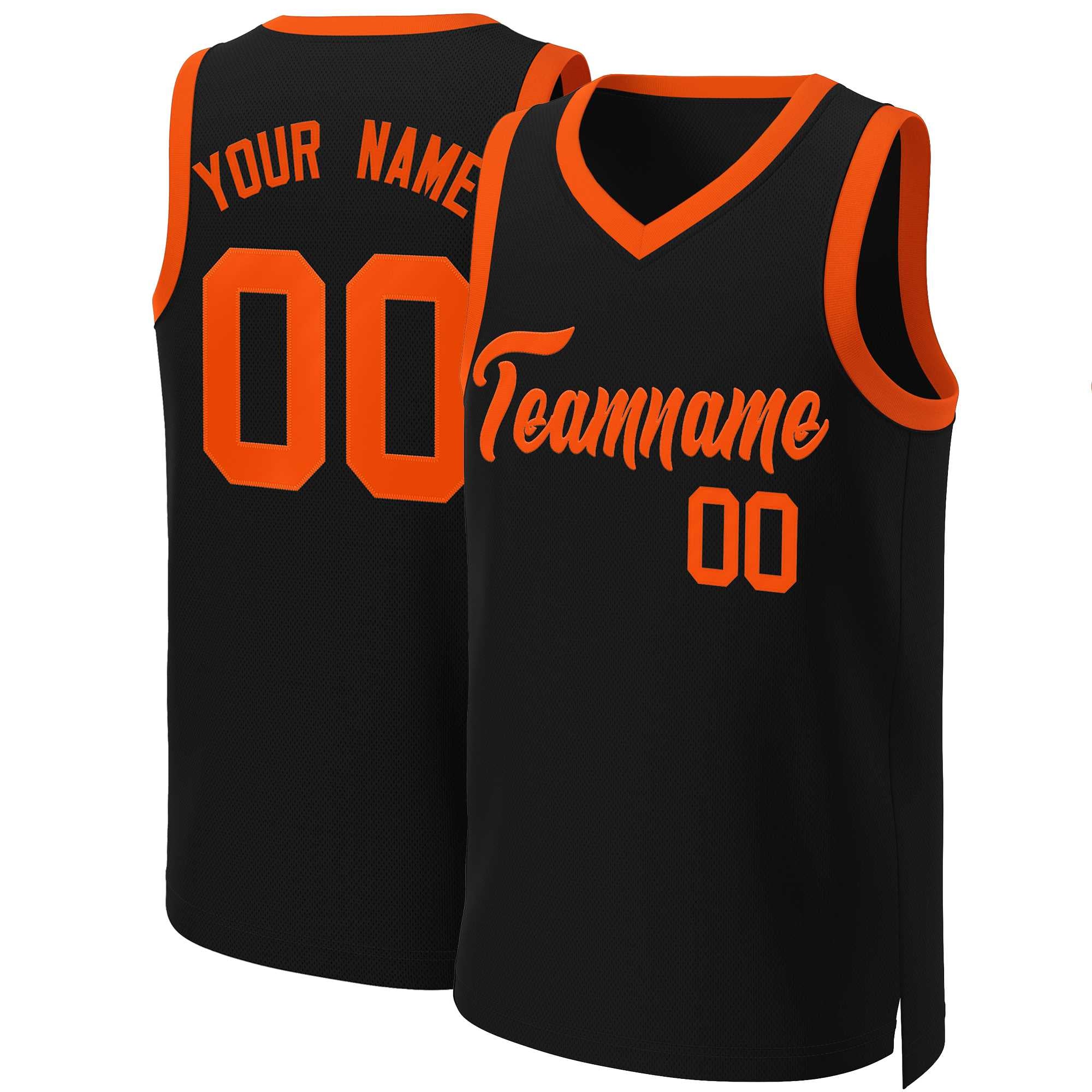 Maillot de basket-ball classique personnalisé noir Orange