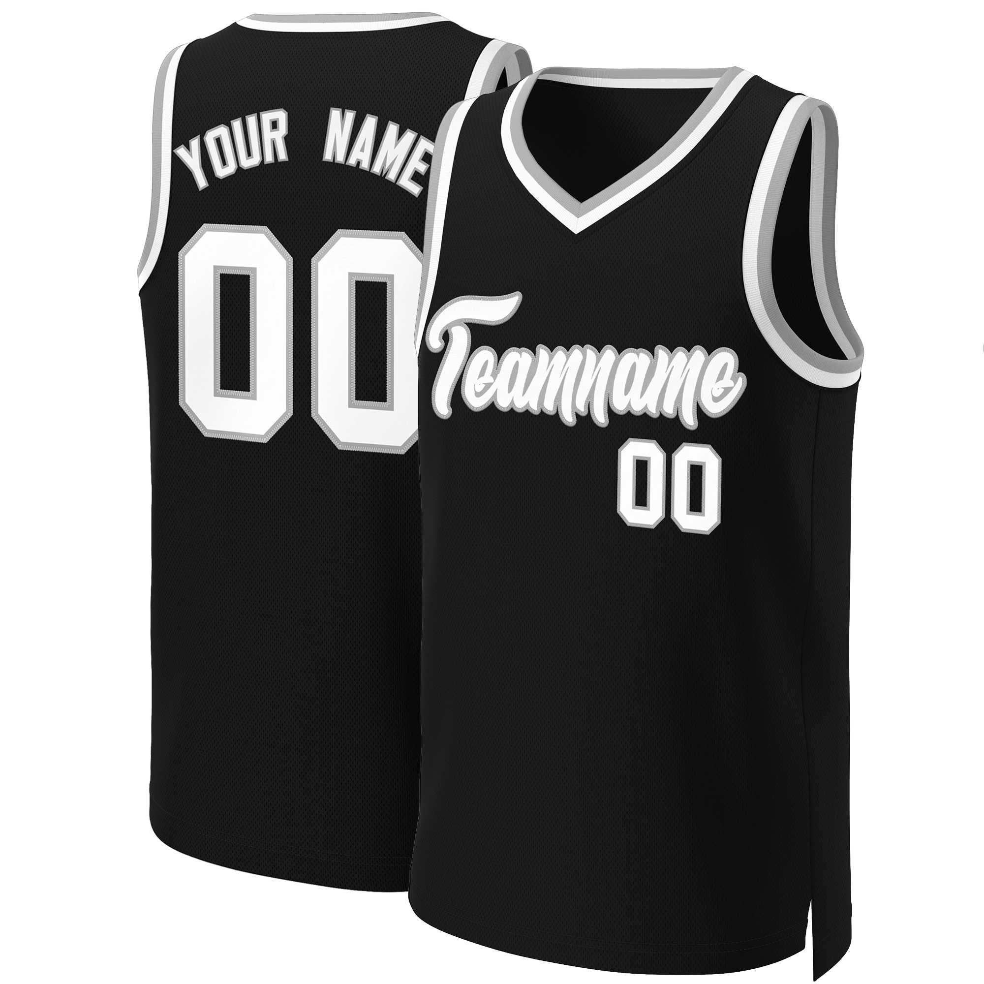 Maillot de basket-ball classique personnalisé noir blanc-gris