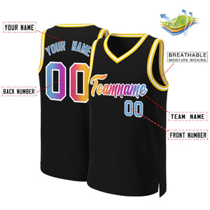 Custom Black Yellow-White Classic Gradient Fashion Tops Basketball Jersey