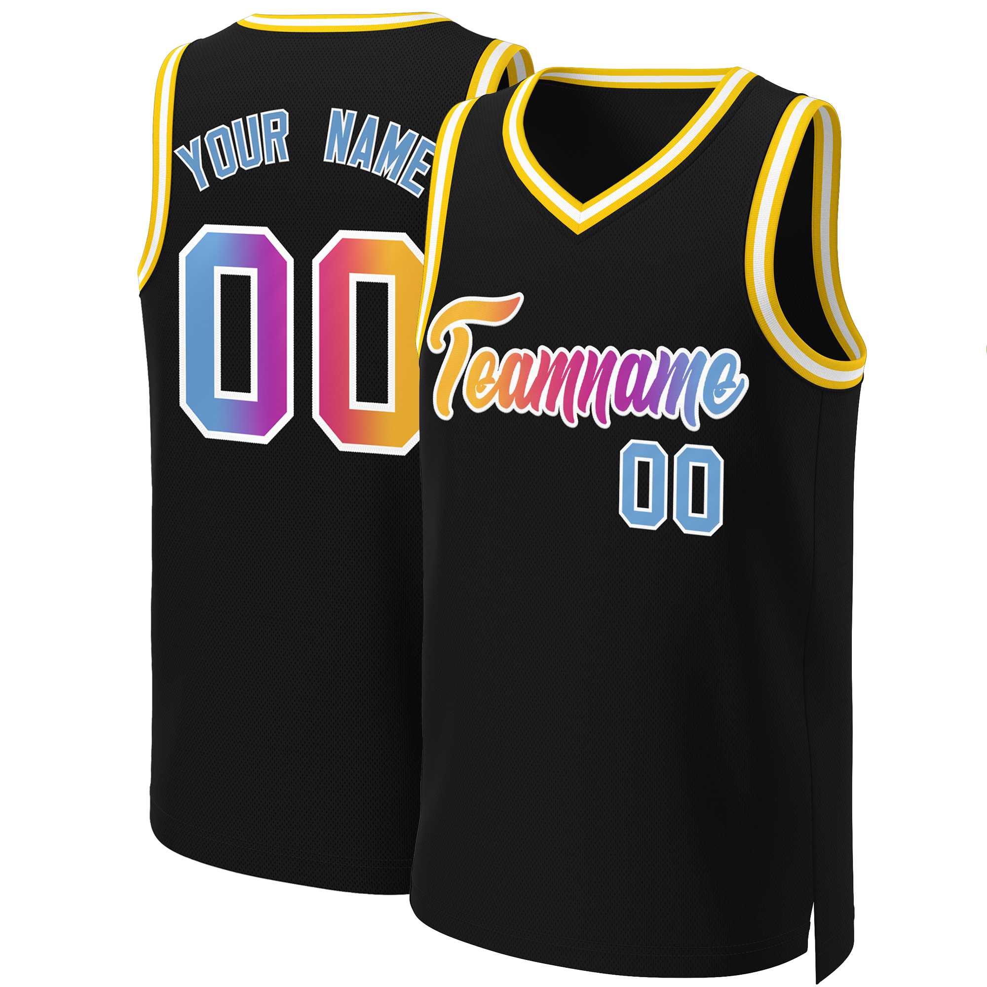 Maillot de basket-ball personnalisé, haut à la mode, dégradé classique, noir, jaune et blanc