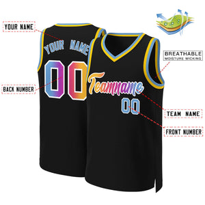 Custom Black Yellow-White Classic Gradient Fashion Tops Basketball Jersey