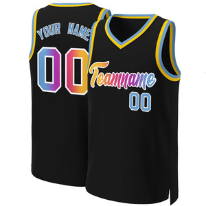 Custom Black Yellow-White Classic Gradient Fashion Tops Basketball Jersey