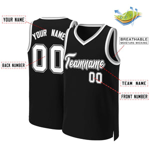 Maillot de basket-ball classique personnalisé noir blanc-noir