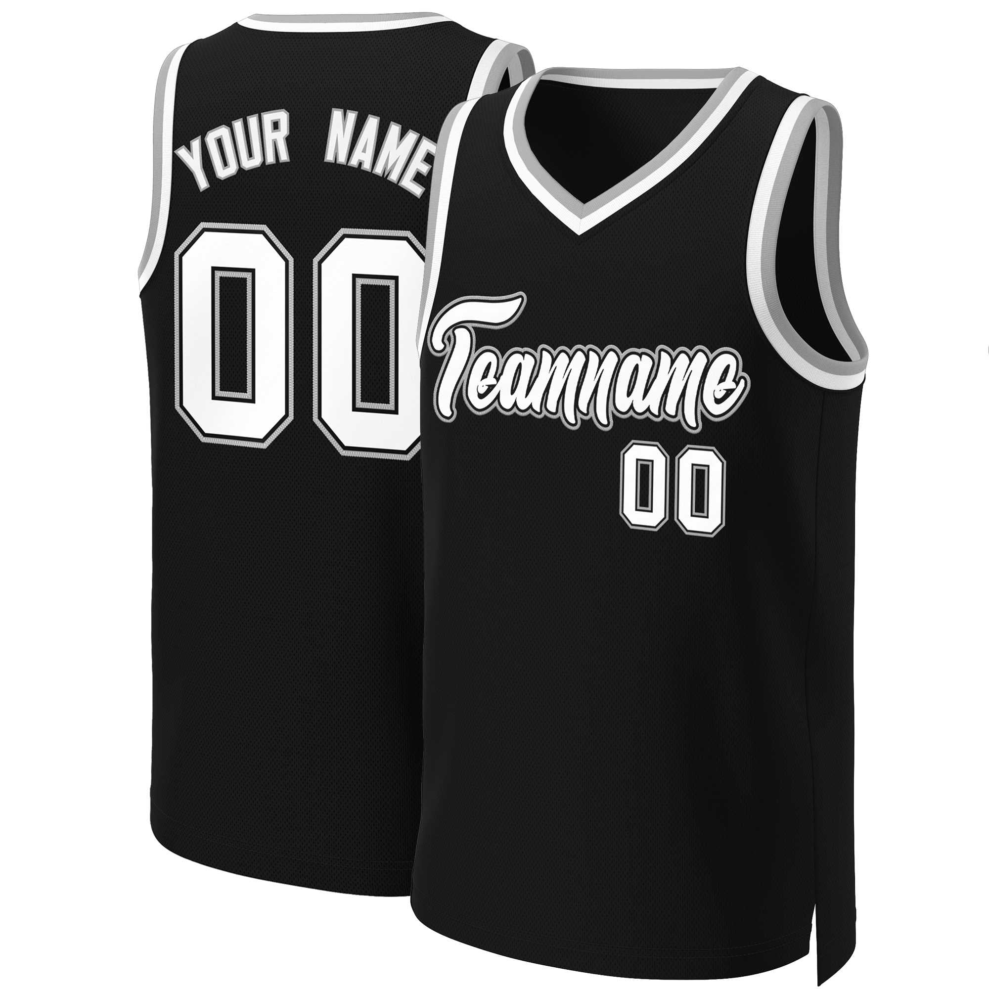 Maillot de basket-ball classique personnalisé noir blanc-noir