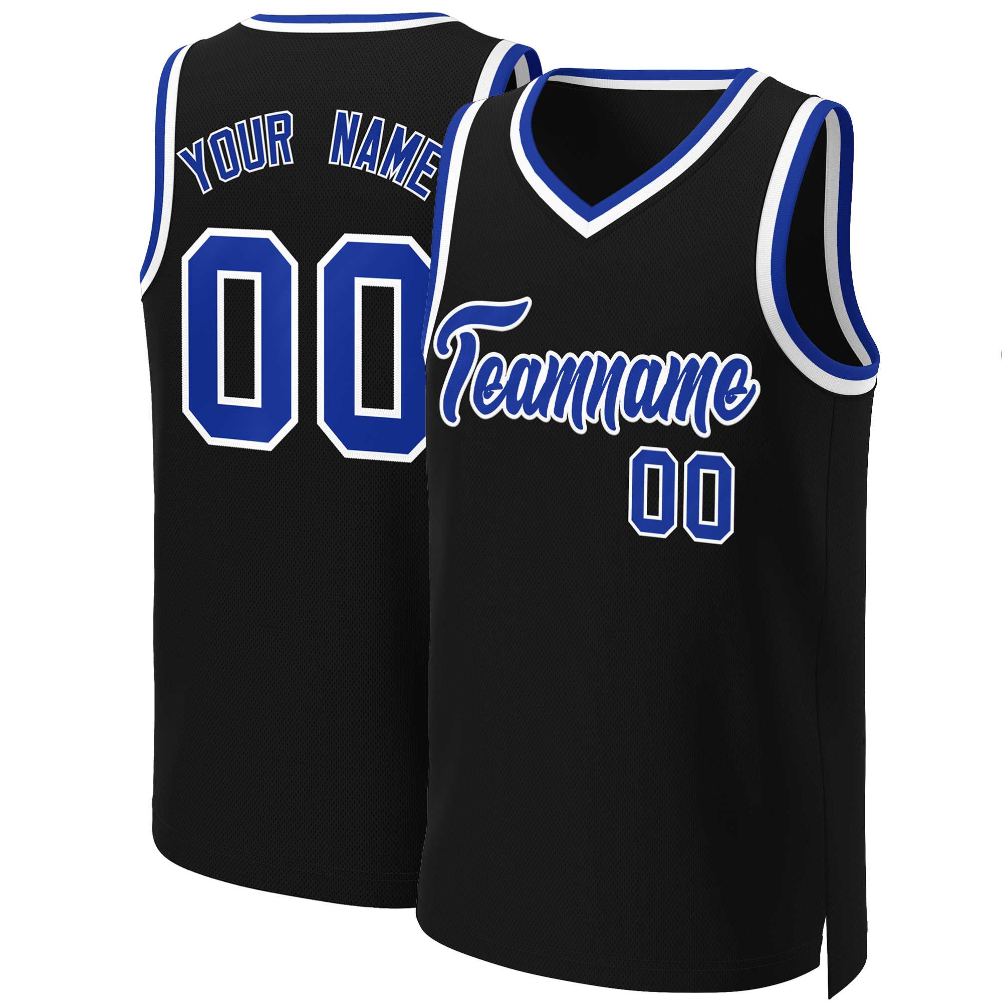 Maillot de basket-ball classique noir Royal-blanc personnalisé