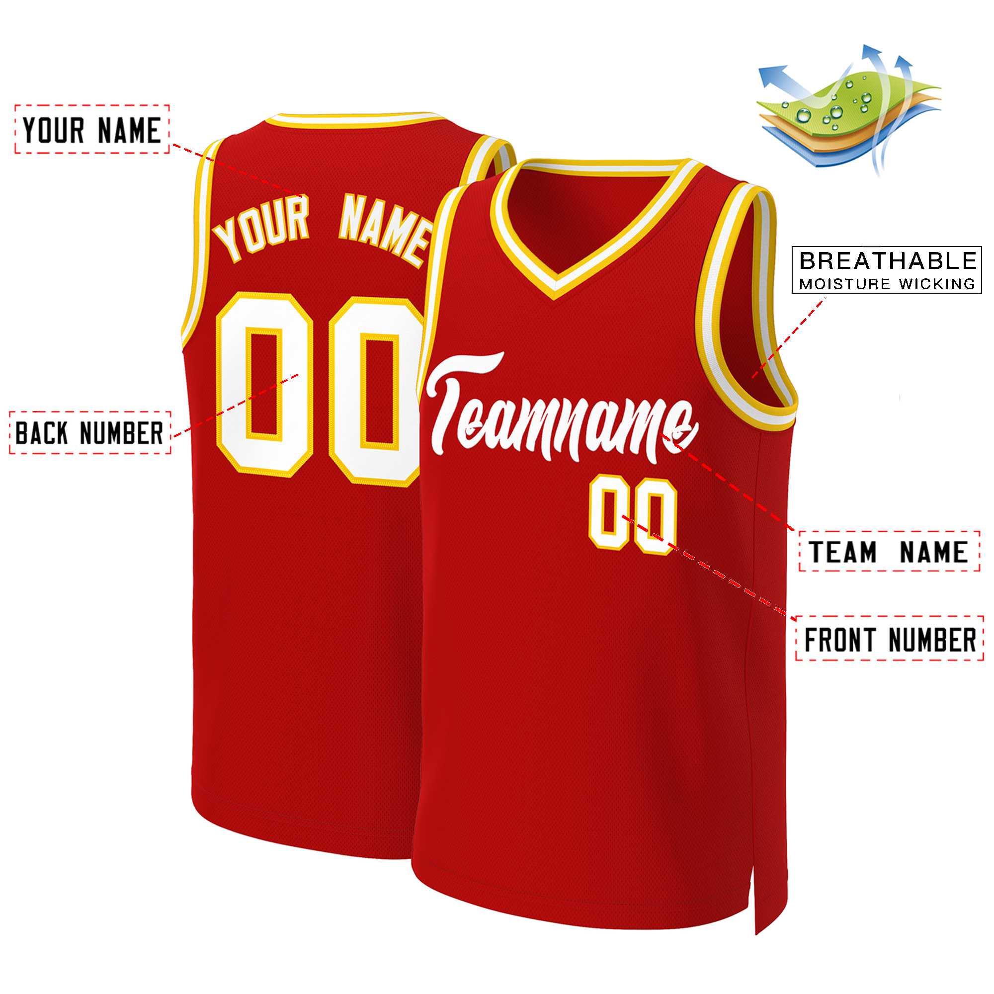 Custom Red White Classic Tops Basketball Jersey