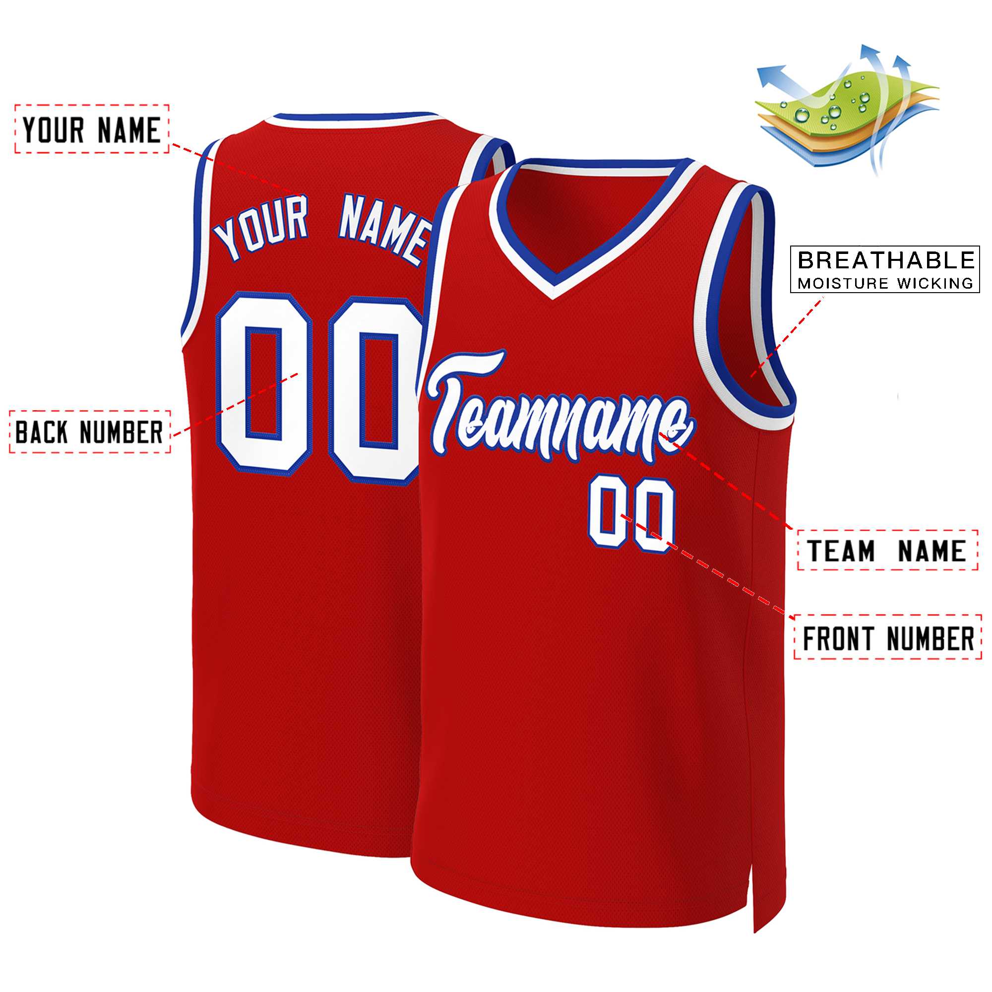 Custom Red White-Royal Classic Tops Basketball Jersey