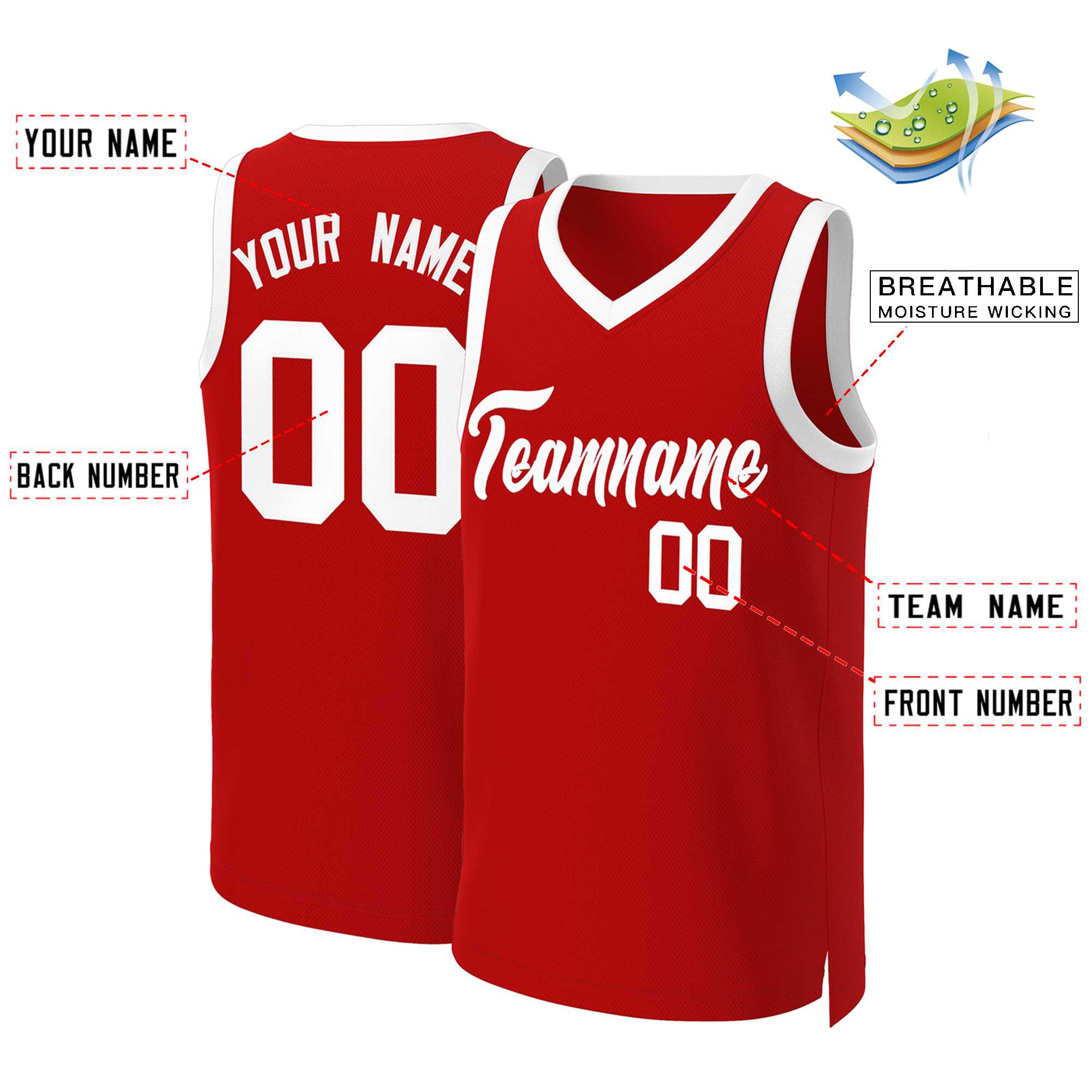 Custom Red White Classic Tops Basketball Jersey