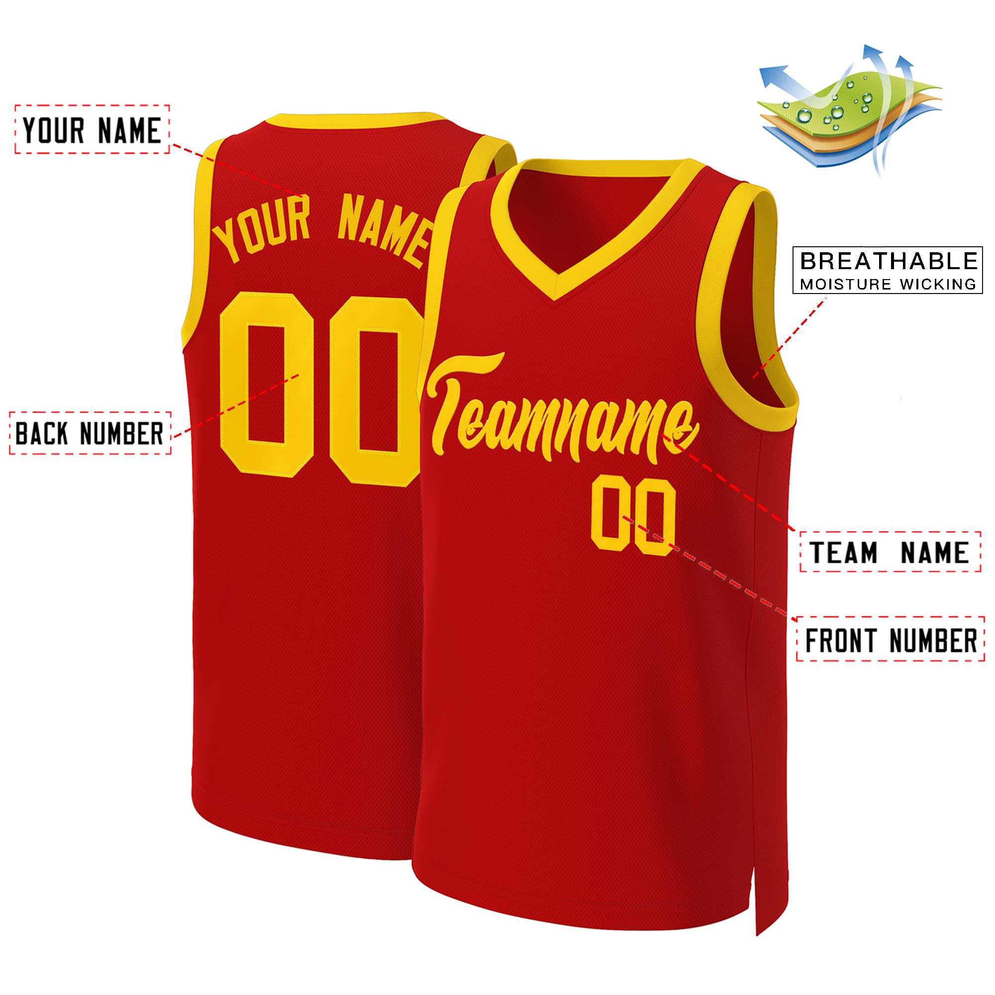 Custom Red Yellow Classic Tops Basketball Jersey