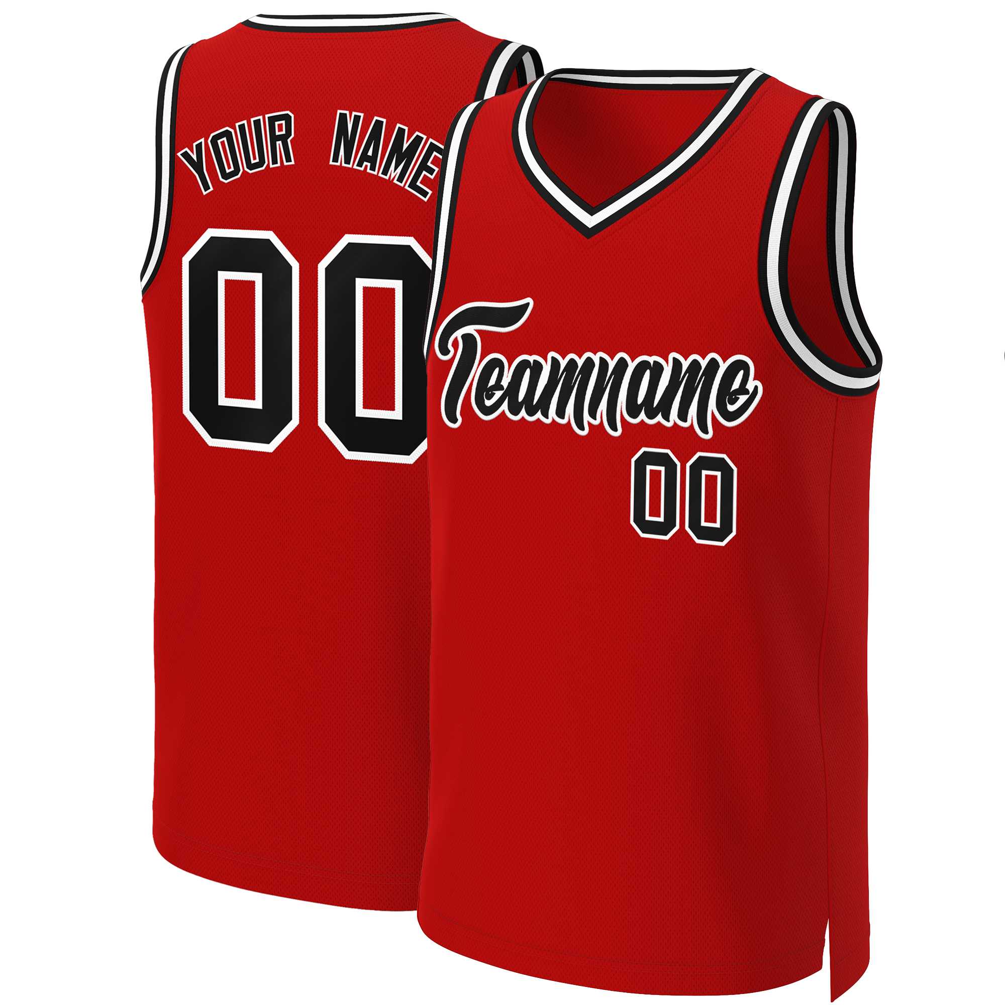 Maillot de basket-ball classique personnalisé rouge noir-blanc