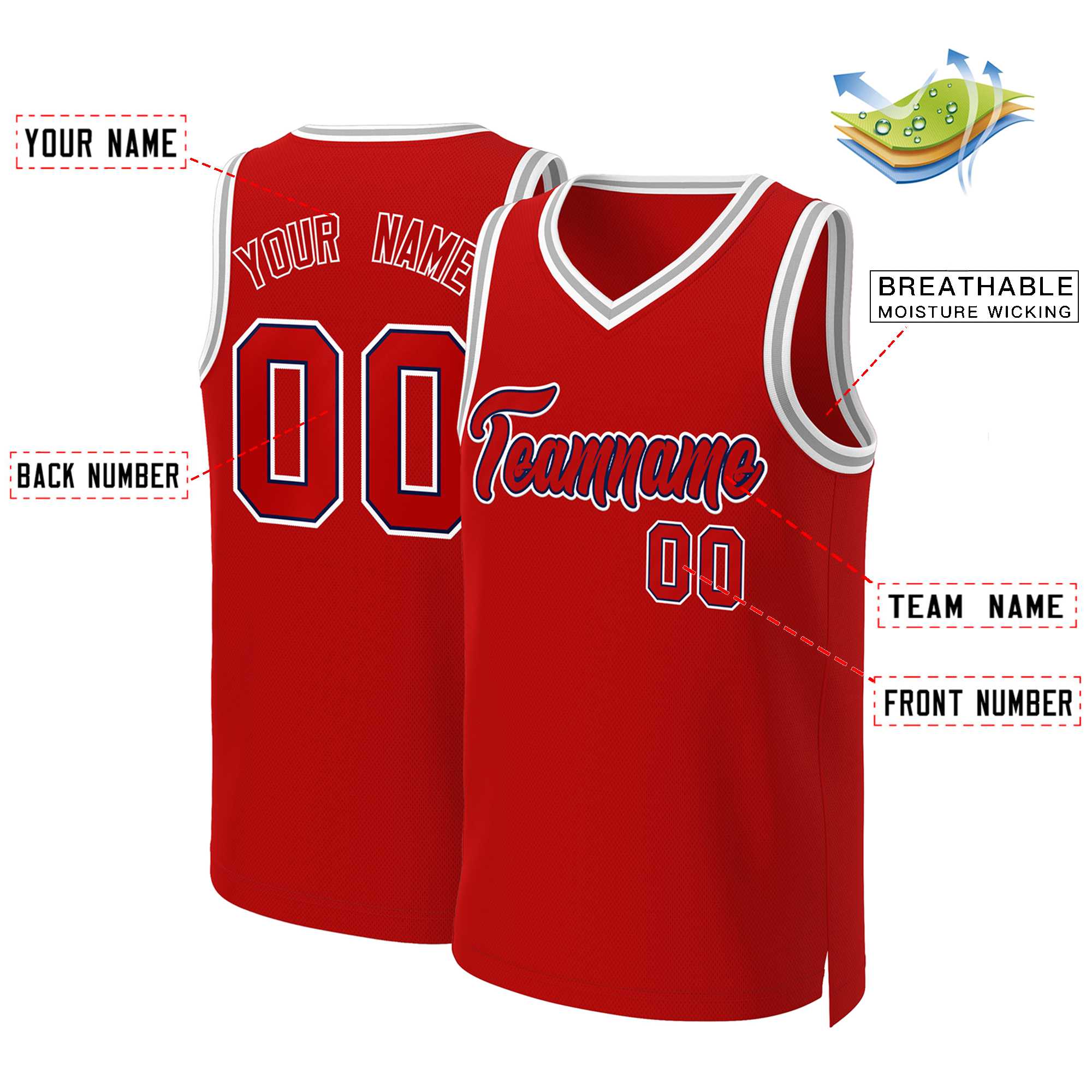 Custom Red Red-Navy Classic Tops Basketball Jersey