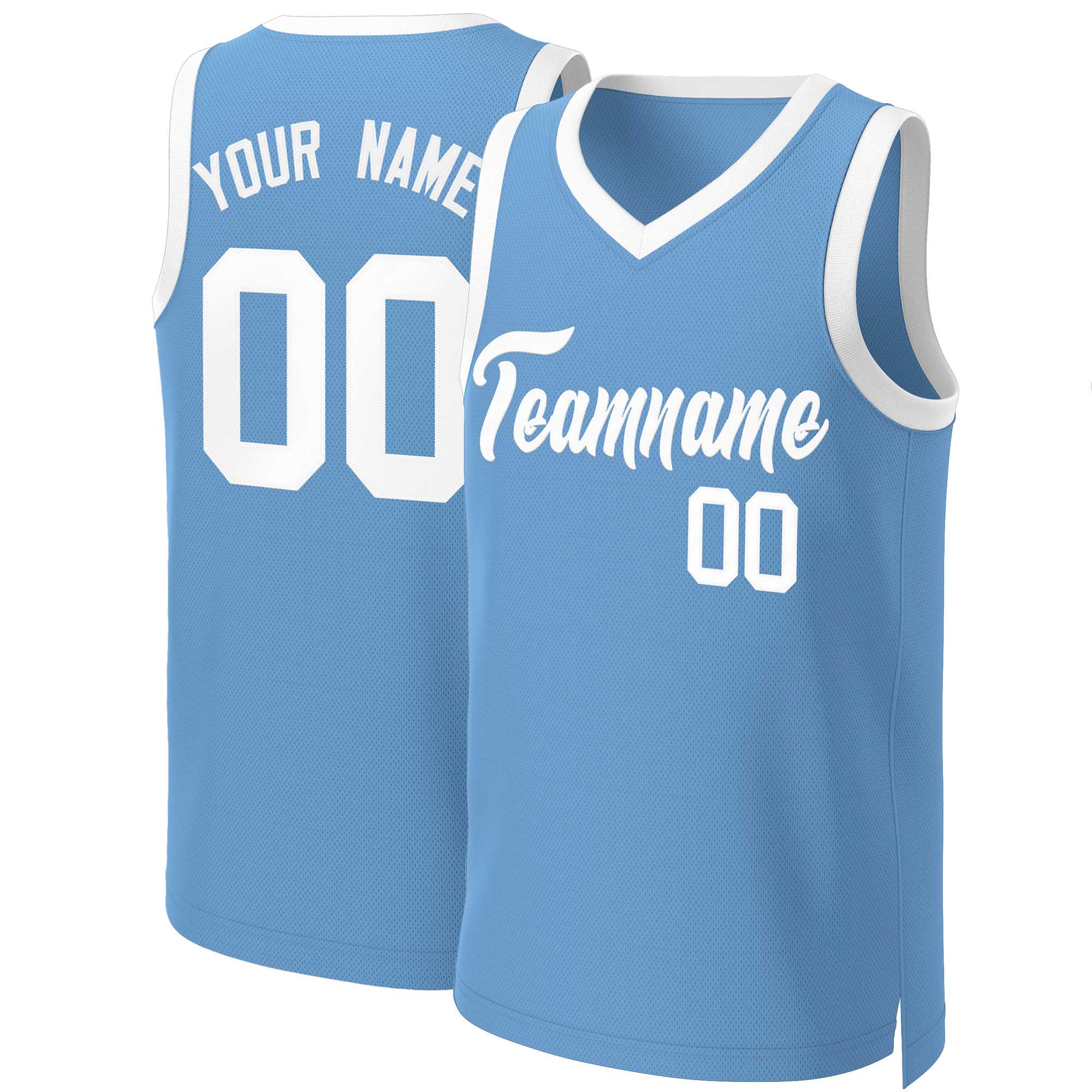 Maillot de basket-ball classique bleu clair et blanc personnalisé