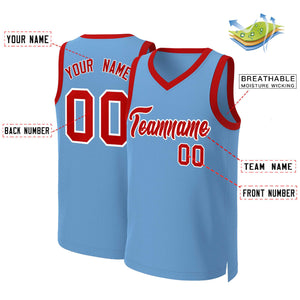 Custom Light Blue Red-White Classic Tops Basketball Jersey