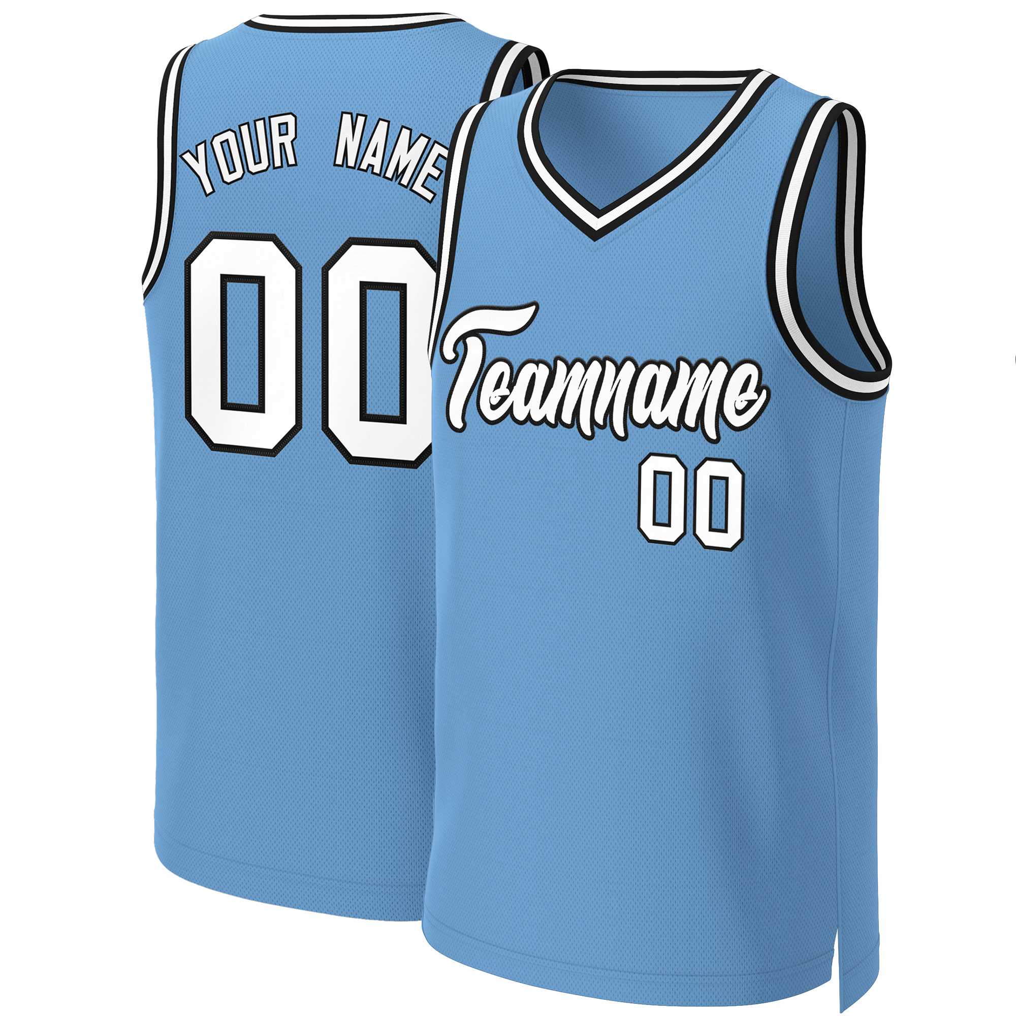 Custom Light Blue White-Black Classic Tops Basketball Jersey