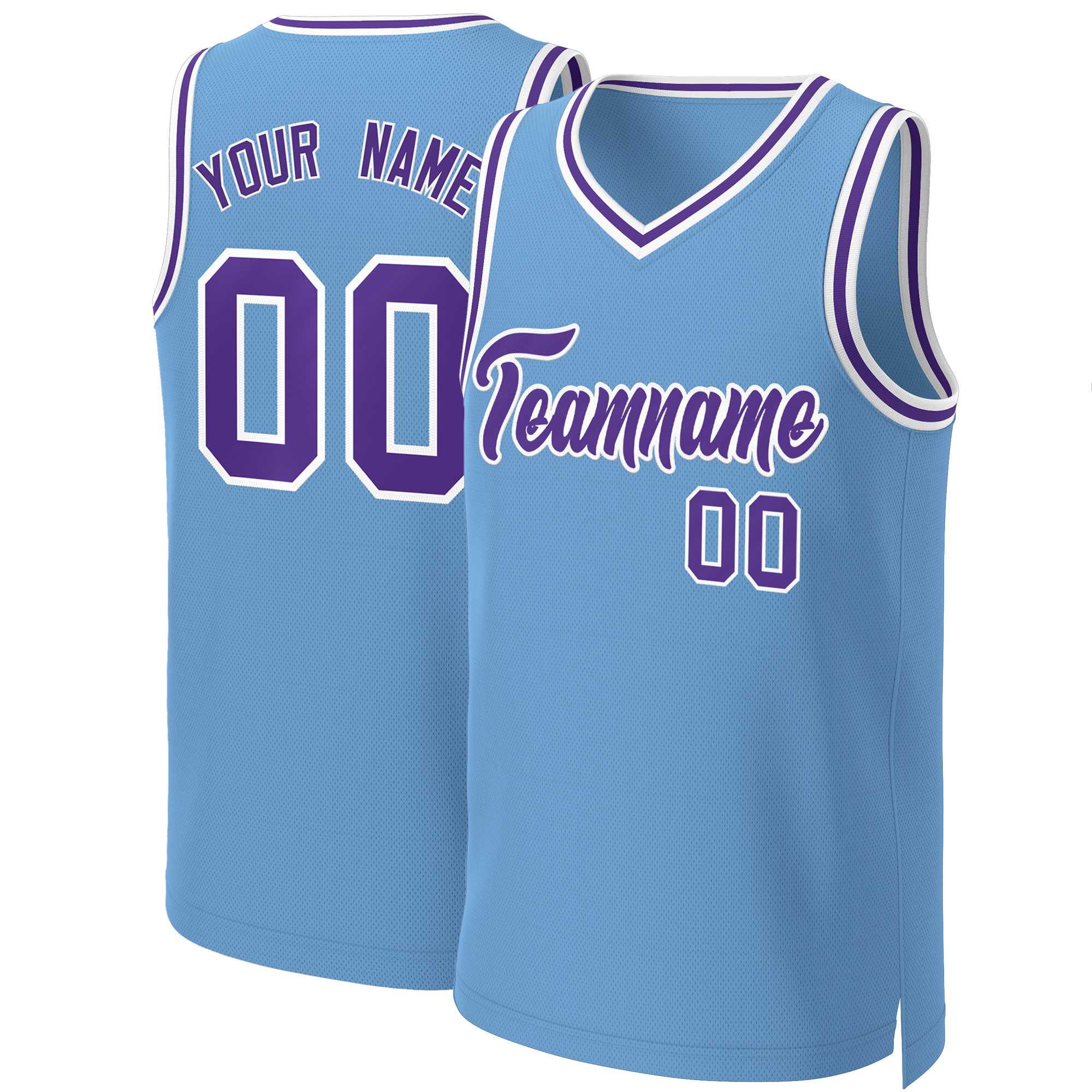 Custom Light Blue Purple-White Classic Tops Basketball Jersey