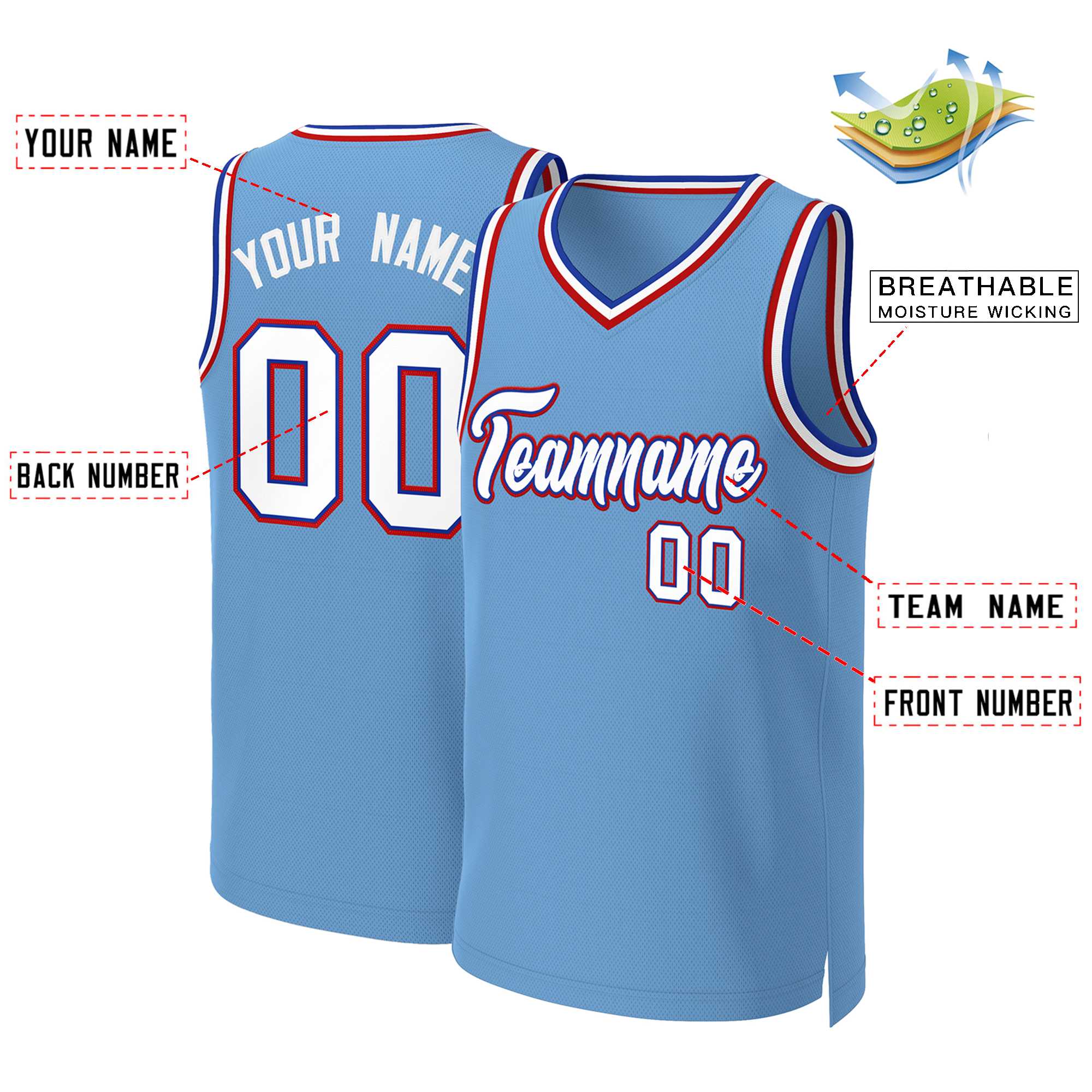 Maillot de basket-ball personnalisé bleu clair blanc-Royal Classic Tops