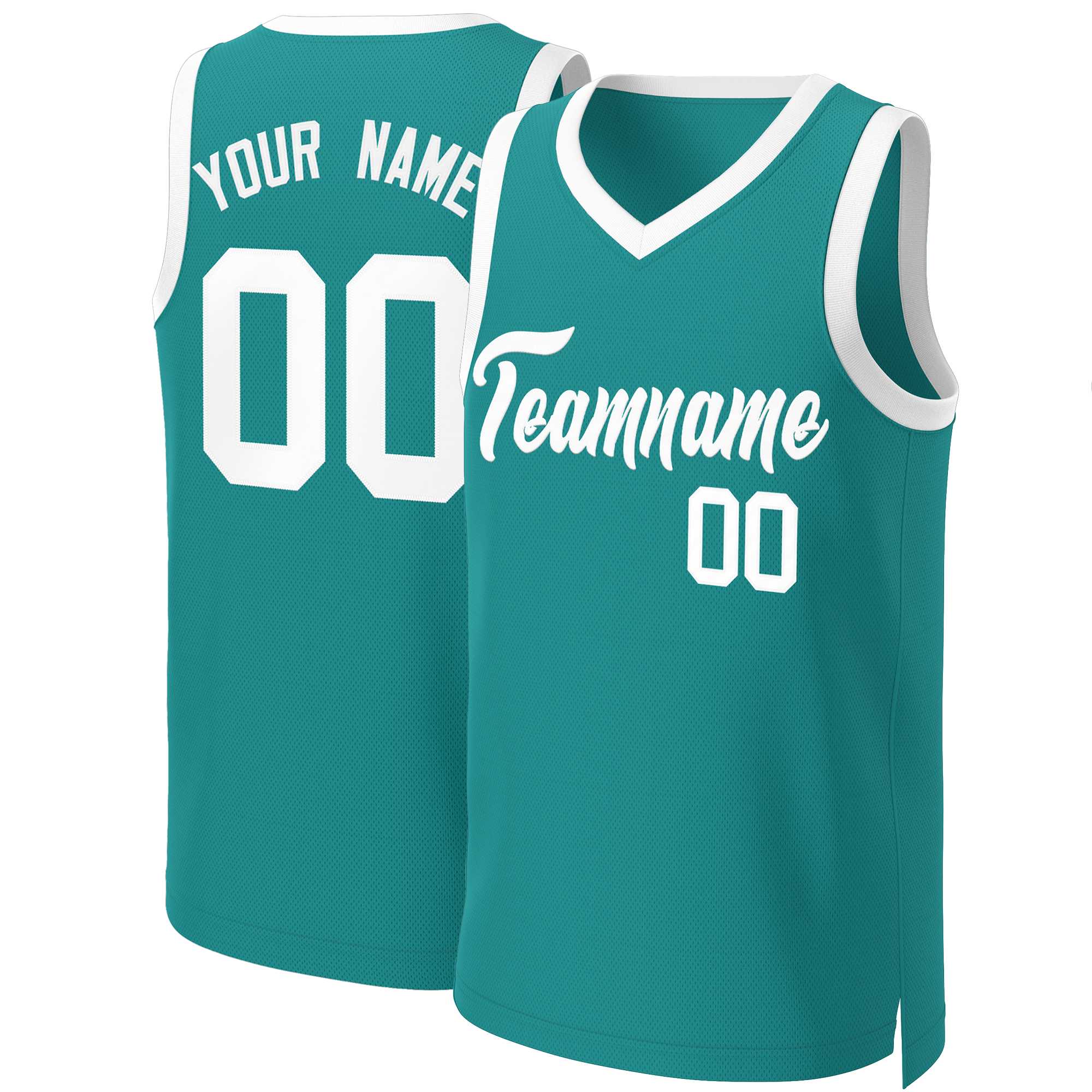 Maillot de basket-ball classique blanc sarcelle personnalisé