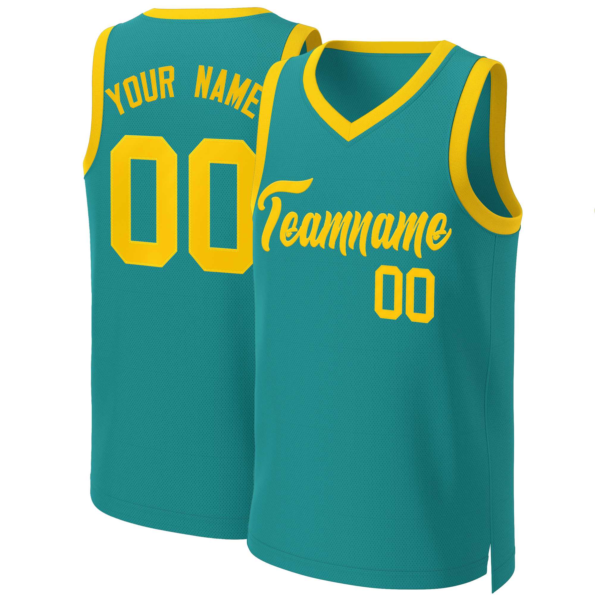 Maillot de basket-ball classique jaune sarcelle personnalisé