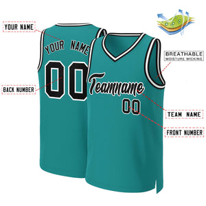 Custom Teal Black-White Classic Tops Basketball Jersey