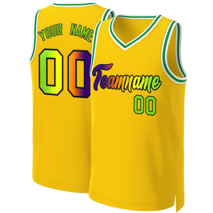 Custom Yellow Purple-Black Classic Gradient Fashion Tops Basketball Jersey