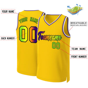 Maillot de basket-ball personnalisé, haut à la mode, dégradé classique jaune violet-noir