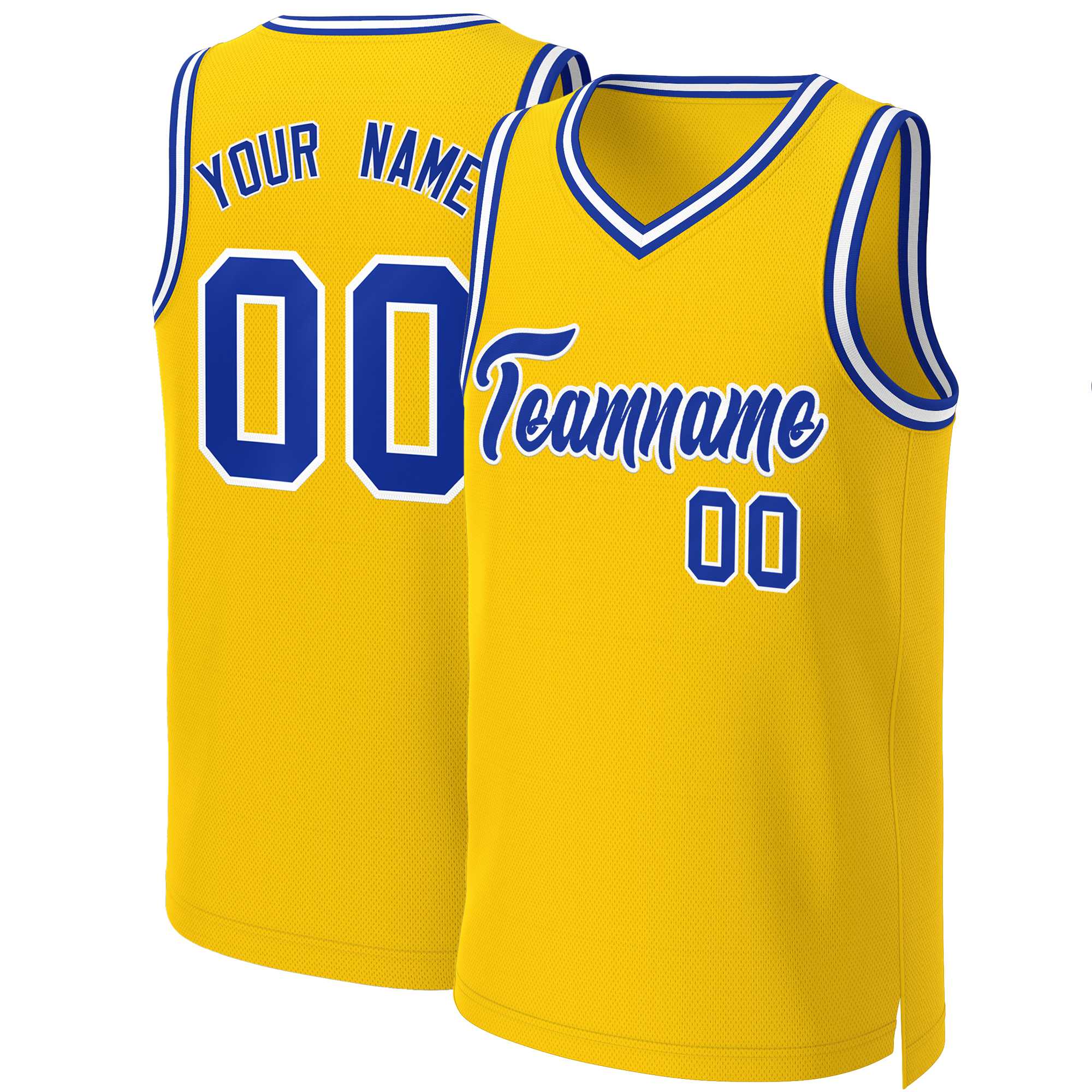 Maillot de basket-ball classique jaune Royal-blanc personnalisé