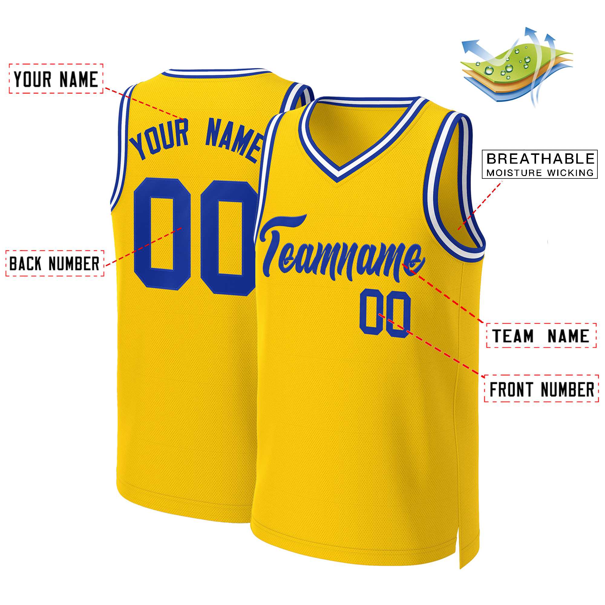 Maillot de basket-ball personnalisé jaune Royal Classic Tops