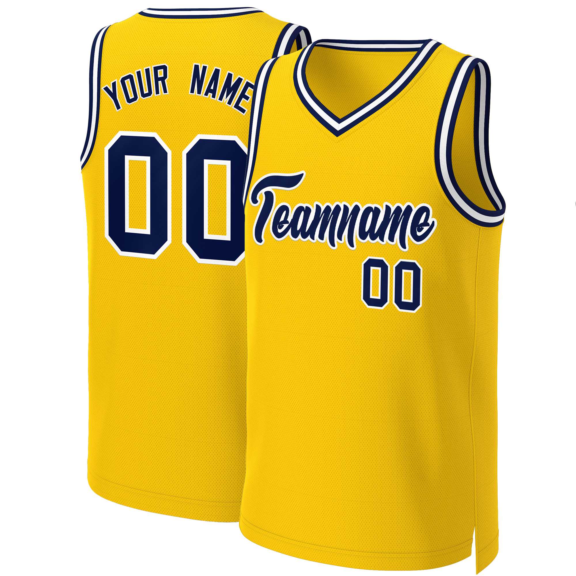 Maillot de basket-ball classique jaune marine-blanc personnalisé