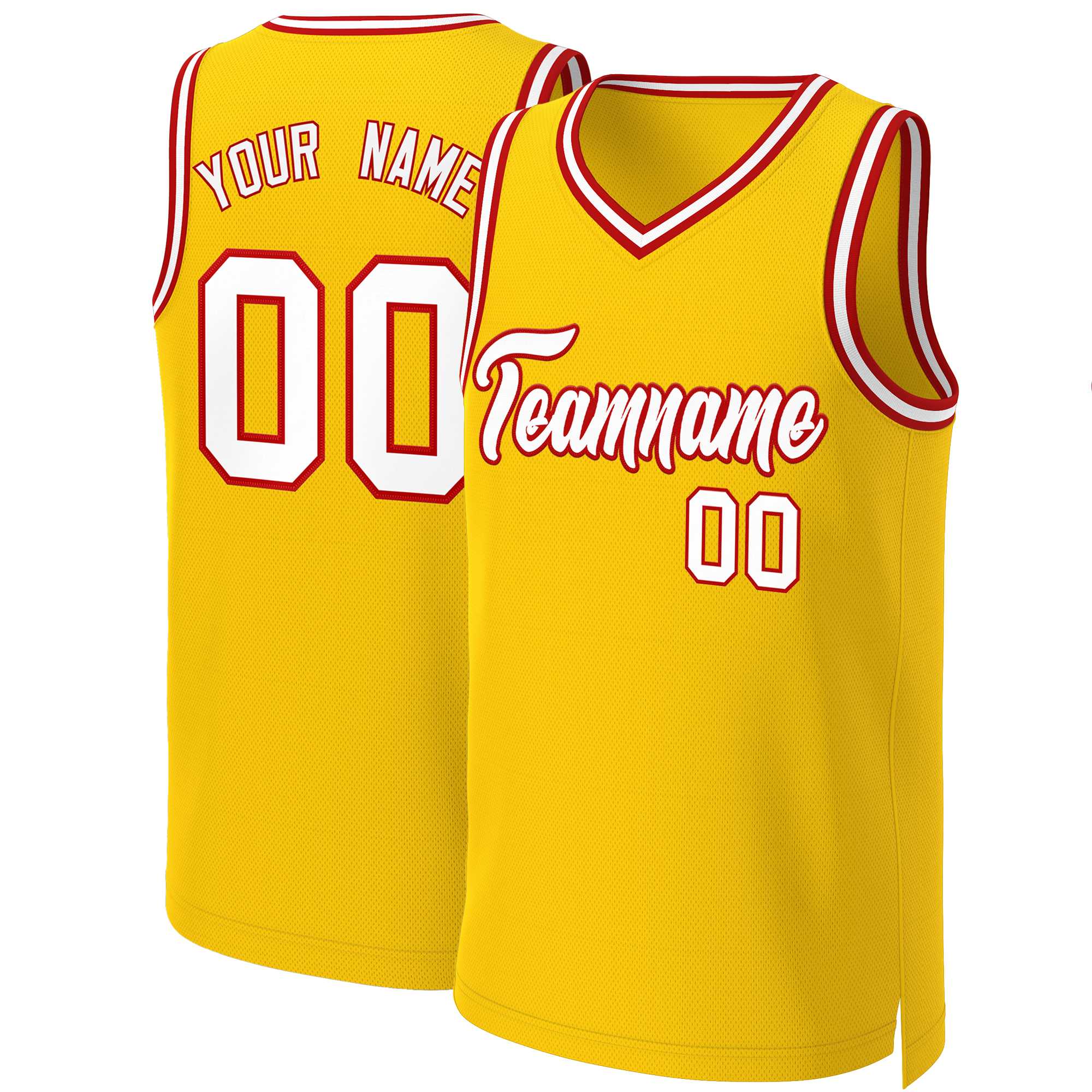 Maillot de basket-ball classique jaune blanc-rouge personnalisé