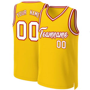 Custom Yellow White-Red Classic Tops Basketball Jersey