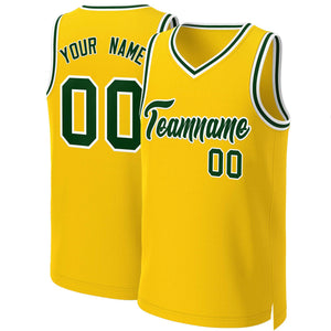 Maillot de basket-ball classique personnalisé jaune vert-blanc