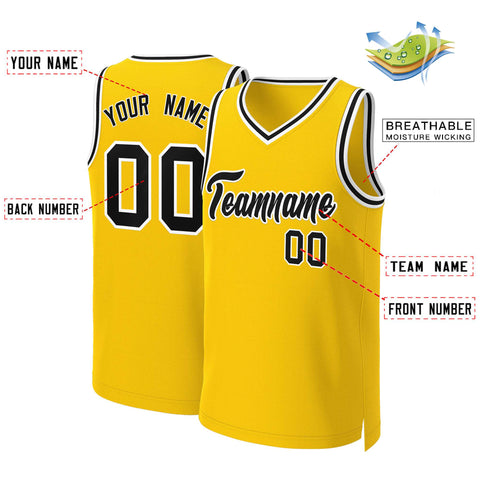Custom Yellow Black-White Classic Tops Basketball Jersey