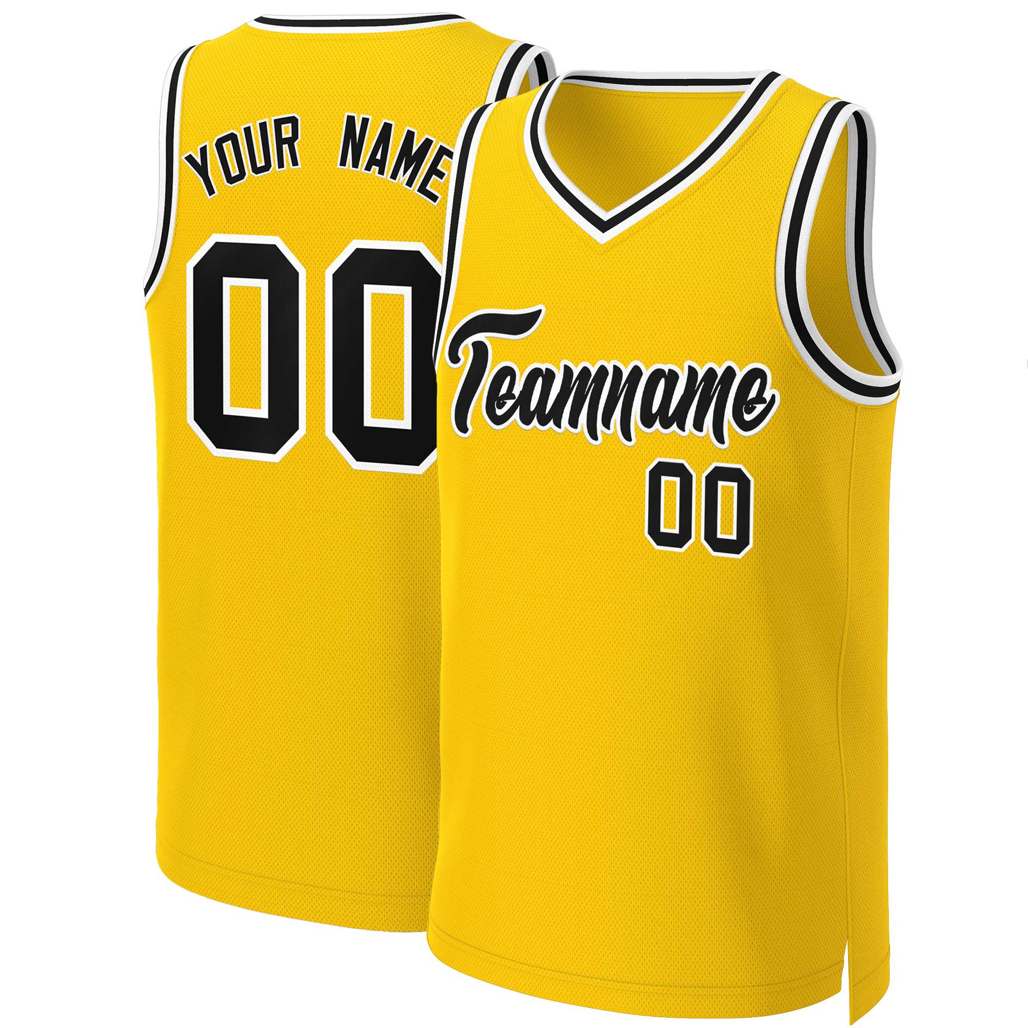 Maillot de basket-ball classique personnalisé jaune noir-blanc