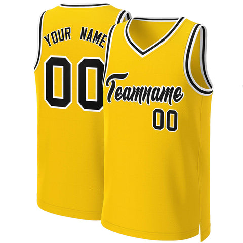 Custom Yellow Black-White Classic Tops Basketball Jersey