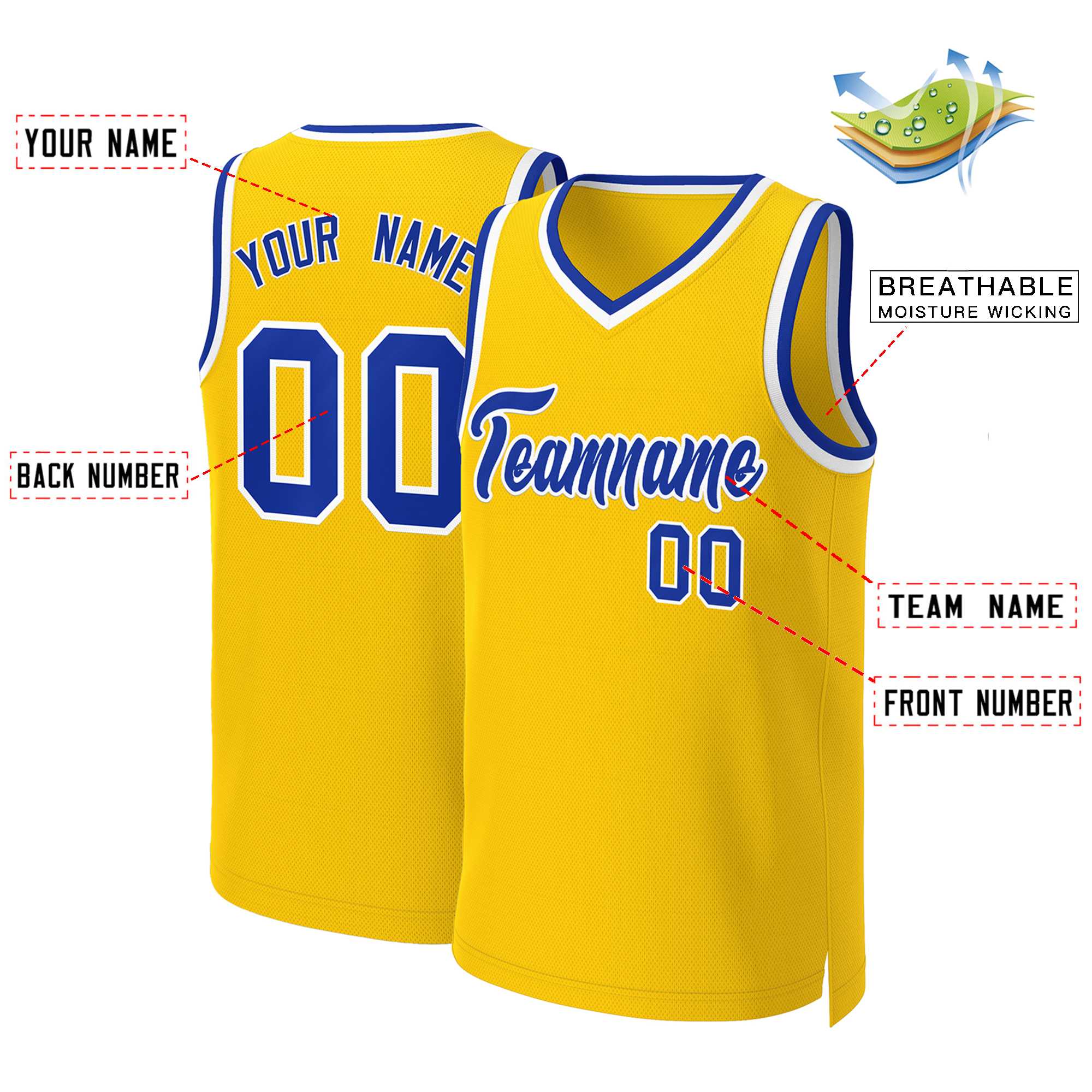 Custom Yellow Royal-White Classic Tops Basketball Jersey