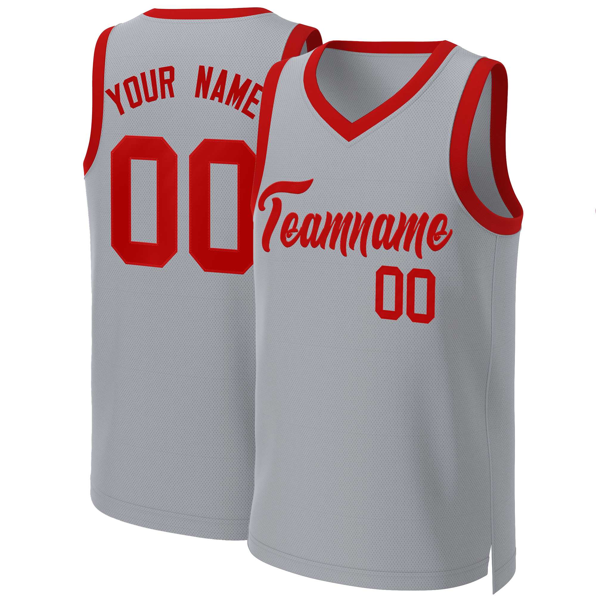 Maillot de basket-ball classique personnalisé gris rouge