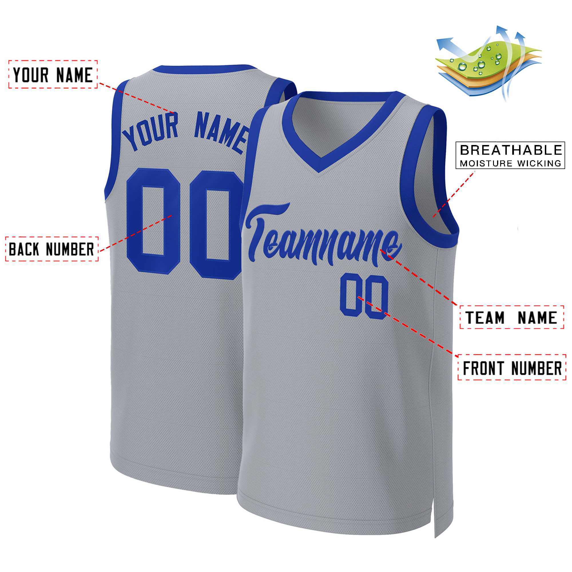 Custom Gray Royal Classic Tops Basketball Jersey