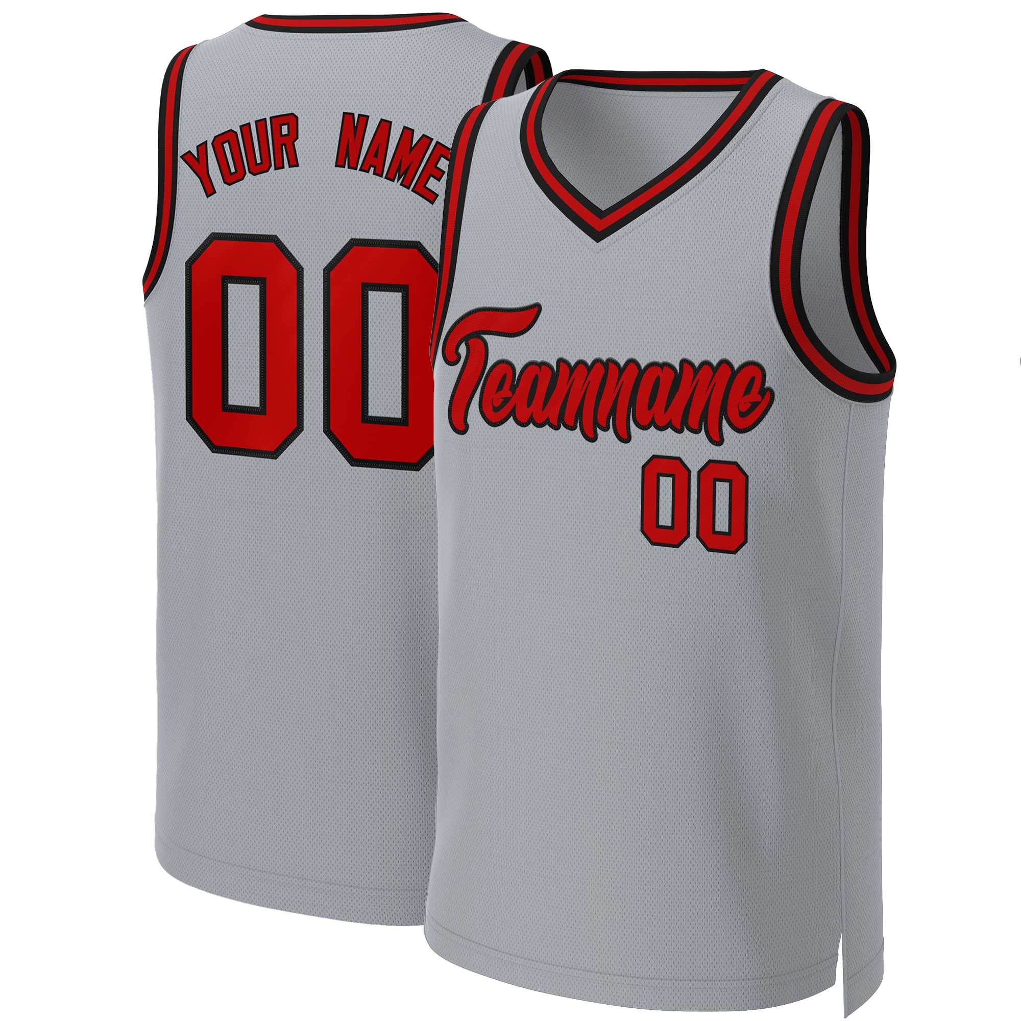 Maillot de basket-ball classique personnalisé gris rouge-noir