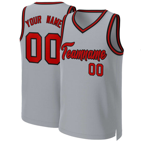 Custom Gray Red-Black Classic Tops Basketball Jersey