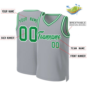 Maillot de basket-ball classique personnalisé gris Kelly vert-blanc