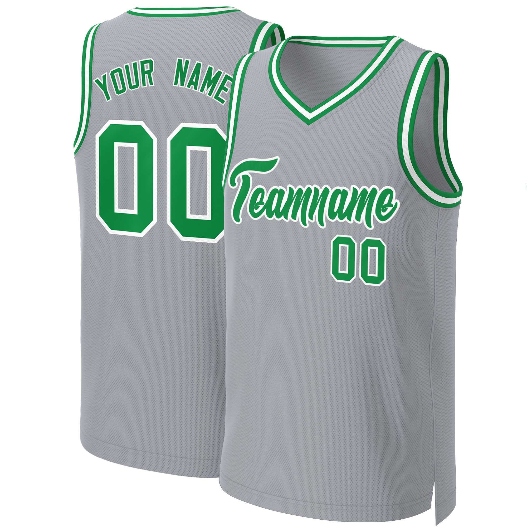 Custom Gray Kelly Green-White Classic Tops Basketball Jersey