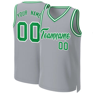 Maillot de basket-ball classique personnalisé gris Kelly vert-blanc