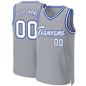 Custom Gray White-Royal Classic Tops Basketball Jersey