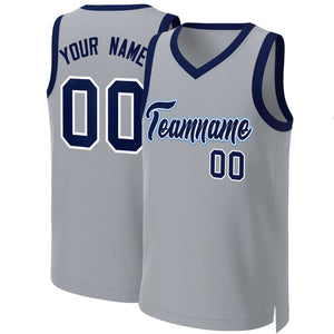 Custom Gray Navy-White Classic Tops Basketball Jersey